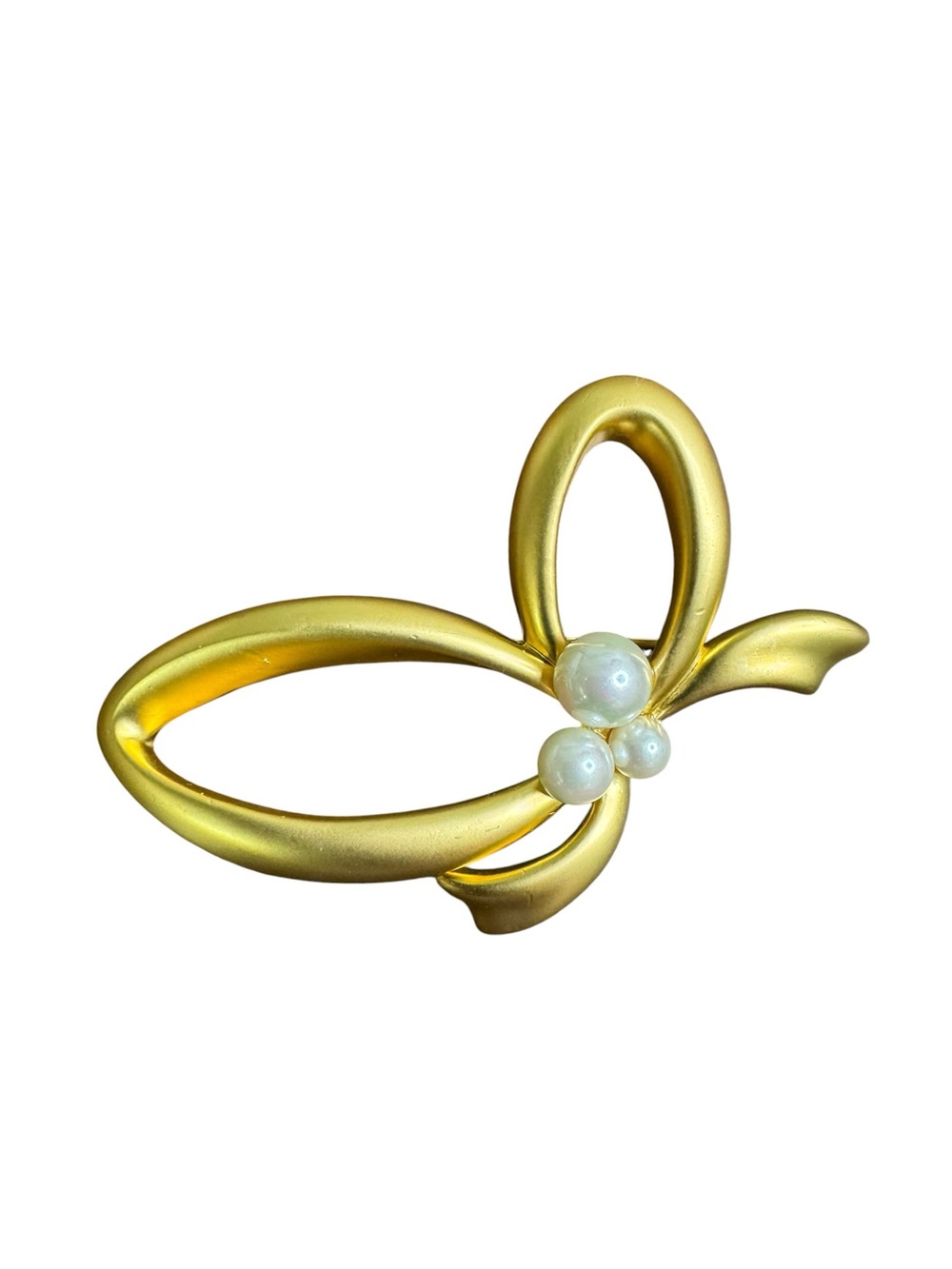 Christian Aujard Paris Elegant Gold Tone Bow Pearl Brooch - Women Jewelry